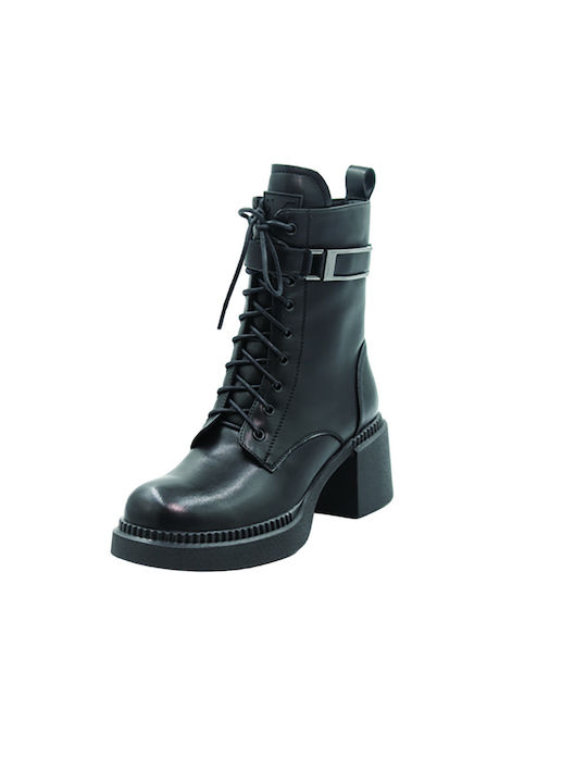 19V69 Leather Women's Ankle Boots Black