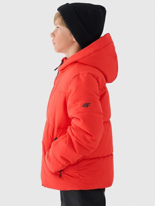 Down Kids Sports Jacket Windproof with Lining Hooded Red