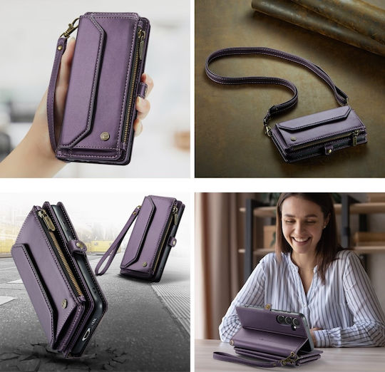 Θήκη Caseme Samsung Galaxy A55 5g Rfid Leather Wallet Λουράκι Ώμου Μωβ