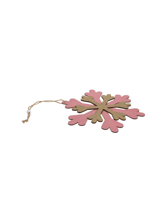 Hanging Snowflake Ornament Wooden Pink with Glitter