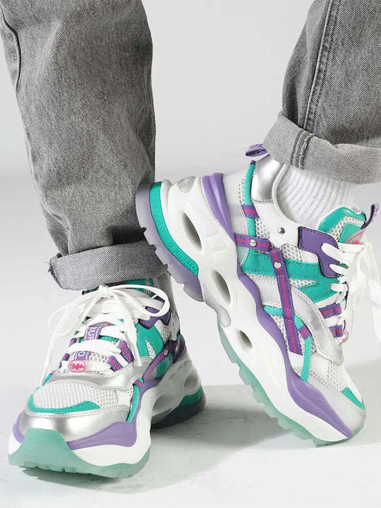 Buffalo Triplet Chunky Sneakers Silver / Green / Purple