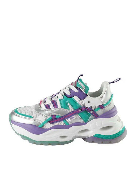 Chunky Sneakers Silver / Green / Purple