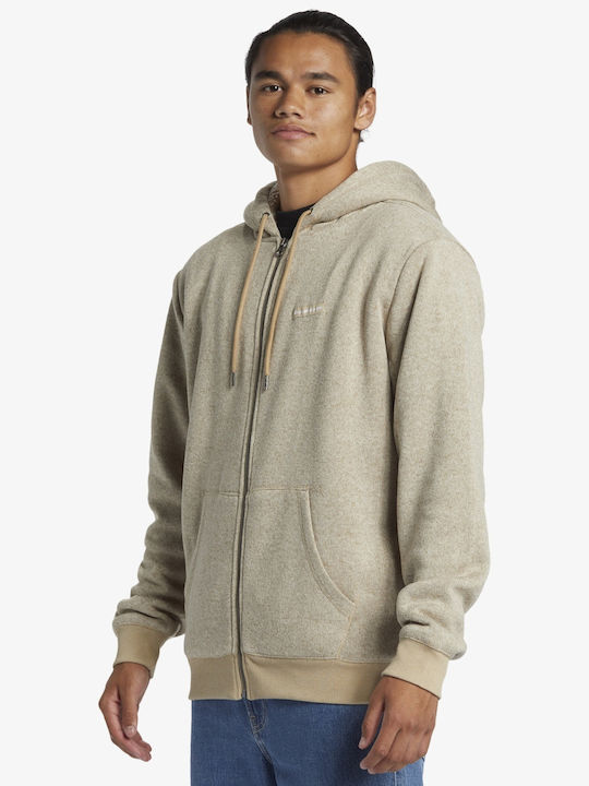 Quiksilver Keller Men's Fleece Hooded Cardigan with Zipper Beige