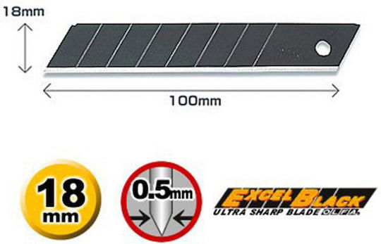 Replacement Blades Olfa Cutter Set 10 18 Mm Extremely Sharp Excel Black