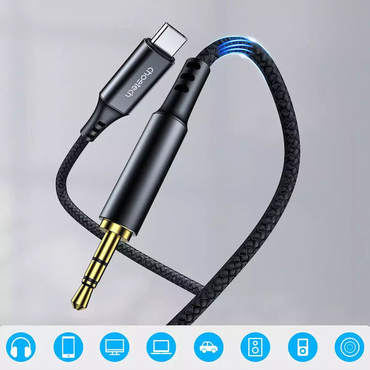 Choetech USB 2.0 Cable USB-C male - 3.5mm Μαύρο 1m