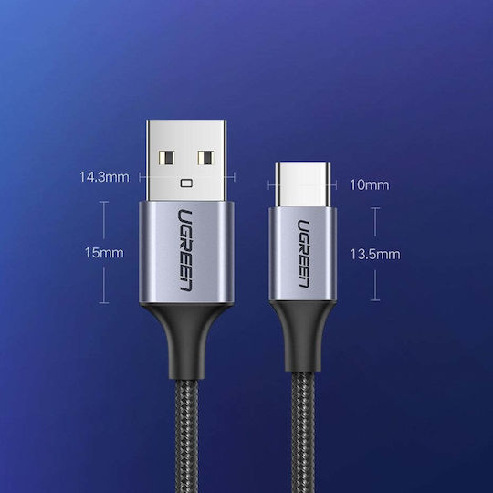 Ugreen US288 Braided USB 2.0 Cable USB-C male - USB-A 15W Γκρι 1m 60126