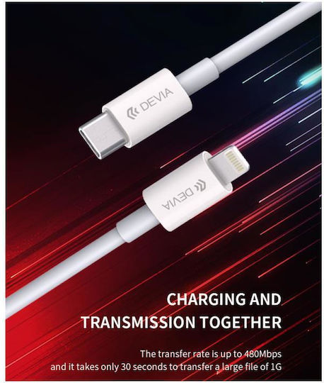 Devia Редовна USB-C към Lightning кабел 20W Бял 1м (DVCB-326868)