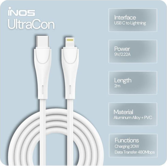 iNOS Редовна USB-C към Lightning кабел 20W Бял 2м
