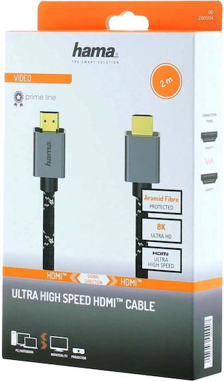 HAMA Cablu Cabluri HDMI De Sex Masculin - HDMI De Sex Masculin 2m Negru Braided High Speed HDMI 2.1 Ultra High Speed 48Gbps 4K 120Hz HDR VRR