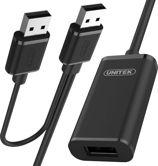 Unitek USB 2.0 Cable USB-A male - USB-A female / USB-A male Μαύρο 20m Y279