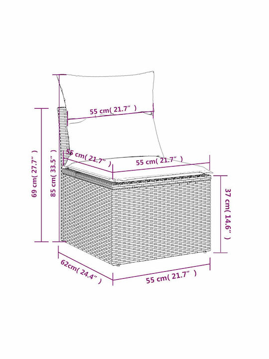 Corner Outdoor Sofa Rattan with Chest and Cushions 55x55x69cm