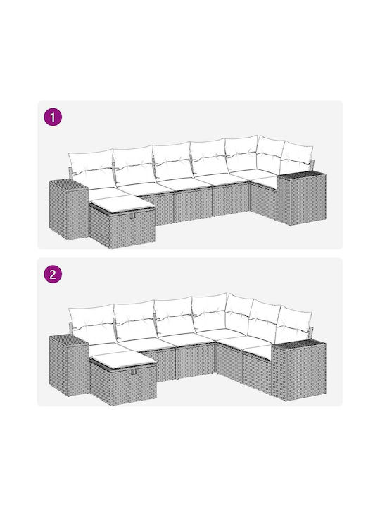 Corner Outdoor Sofa Rattan with Chest and Cushions 55x55x69cm