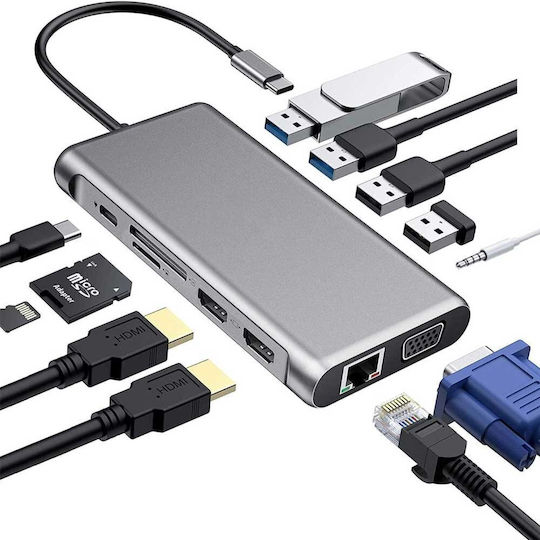 USB-C Docking Station with HDMI PD Ethernet and Support for 2 Monitors Silver (06.005.0075)