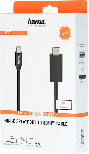 HAMA Cable DisplayPort male - HDMI male 1.5m Μαύρο (00200711)