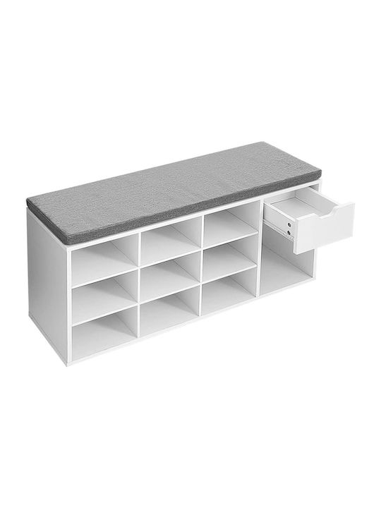 Shoe Storage Bench Hallway Shoe Rack Vasagle Wood 10 Shelves 1 Drawer White 104x30x48 Cm