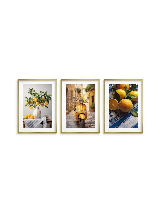 Modern Wall Posters Kitchen Lemons Vespa Holiday View 3x30x40