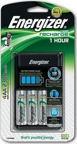 Energizer ACCU Recharge 1 hour Φορτιστής 4 Μπαταριών Ni-MH Μεγέθους AA/AAA Σετ με 4x AA 2300mAh