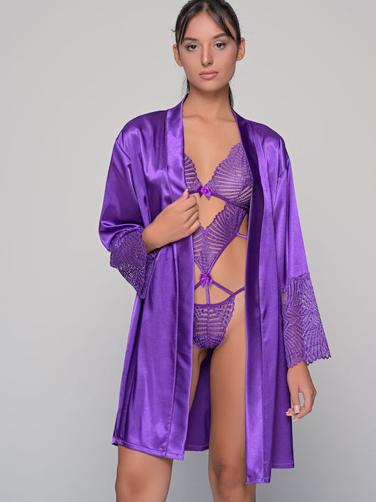 Milena by Paris Dantelat Set de Lenjerie cu Șir de caractere Violet