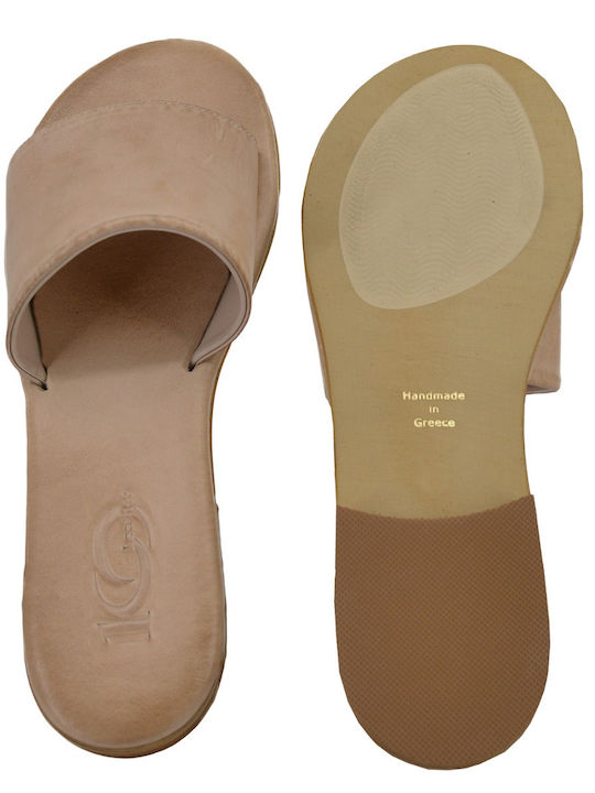 Leather Women's Flat Sandals in Beige Color