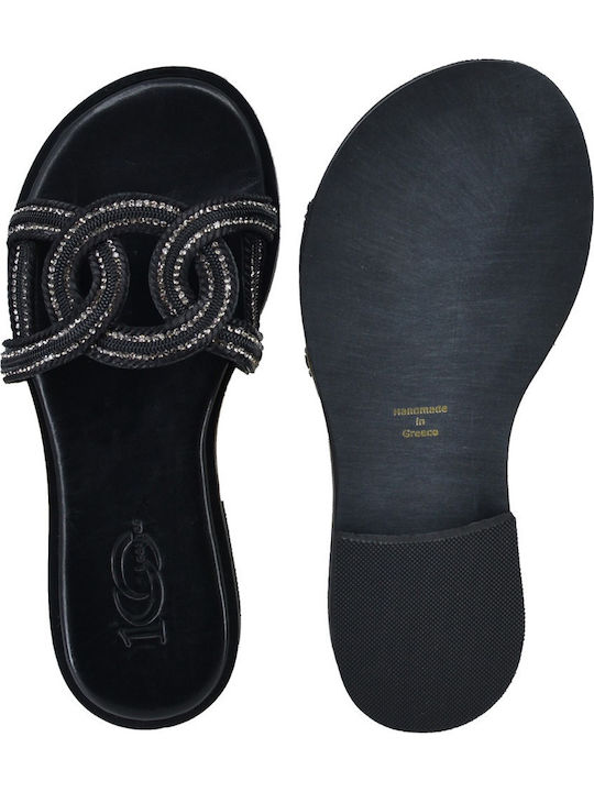 Leder Flache Sandalen für Damen in Schwarz Farbe