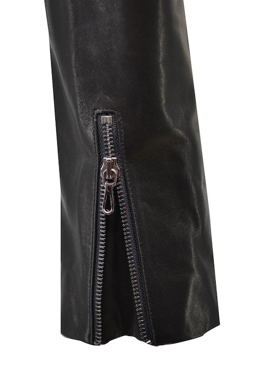 Women's Short Lifestyle Leather Jacket for Winter Black