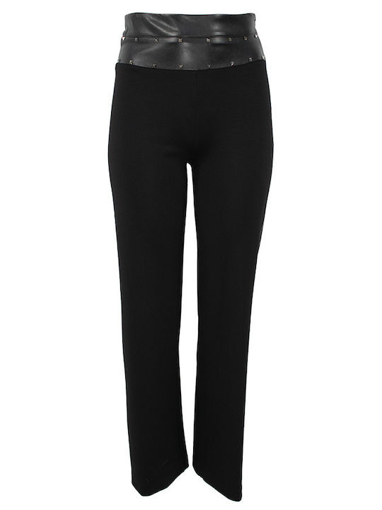 Women's High-waisted Fabric Trousers Flared Striped Black