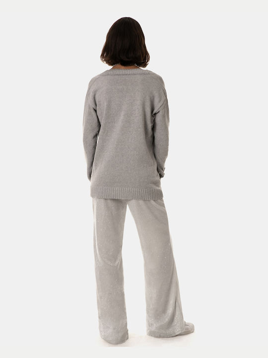 Langarm-Strickpullover Grau Grau