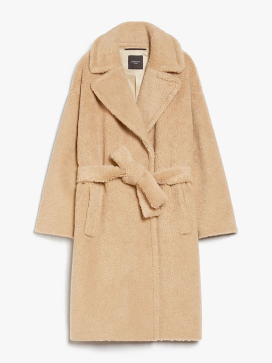 Wolle Damen Beige Mantel