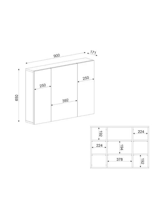Megapap Oglindă de Baie 90x17.1cm Alb