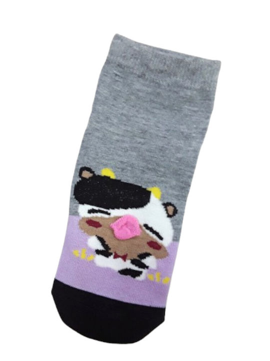 Domina Kids' Ankle Socks Grey Lila Pig