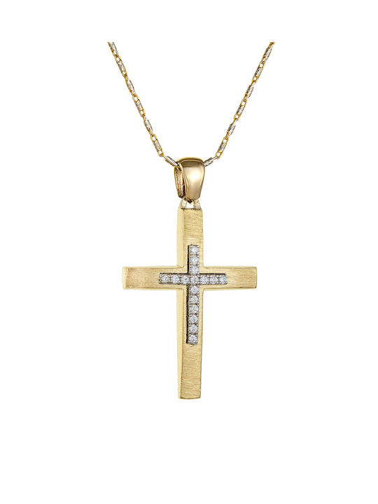 Kritsimis Gold Cross 14K Double Sided with Chain