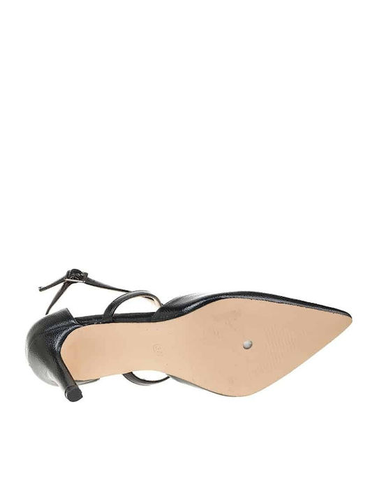 Synthetic Leather Black Heels with Strap