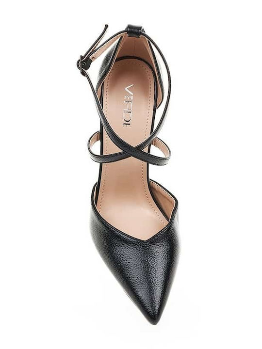 Synthetic Leather Black Heels with Strap