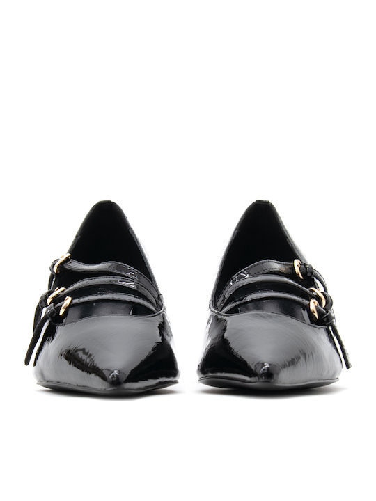 Patent Leather Black Medium Heels with Strap Daisyd