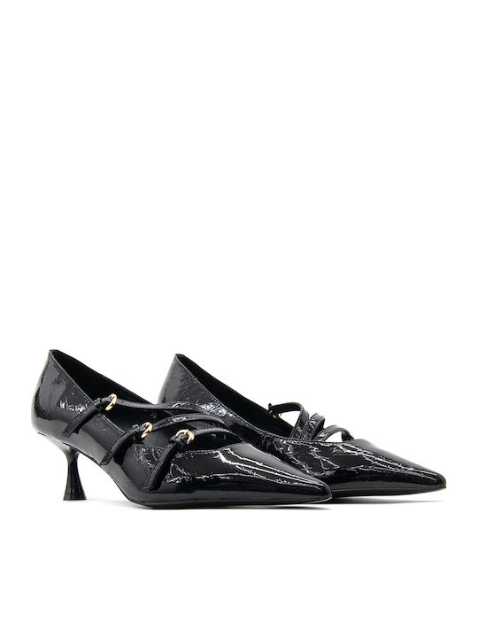 Patent Leather Black Medium Heels with Strap Daisyd