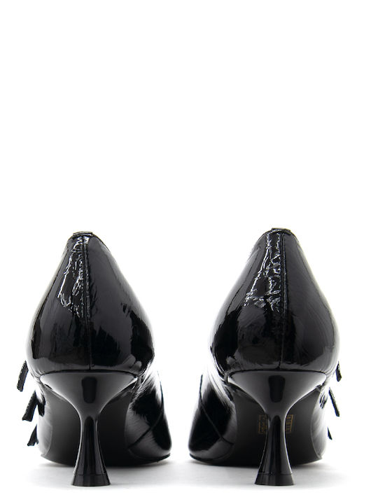 Patent Leather Black Medium Heels with Strap Daisyd