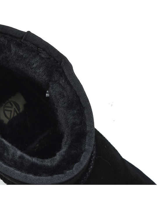Leder Stiefeletten Damen mit Pelz Schwarz