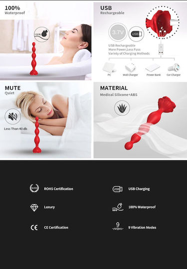 Vibrating Anal Plug Vibrator Rosestick Red 9 Vibration Functions