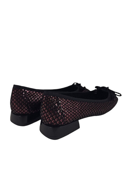 Leather Heels with Chunky Low Heel Burgundy