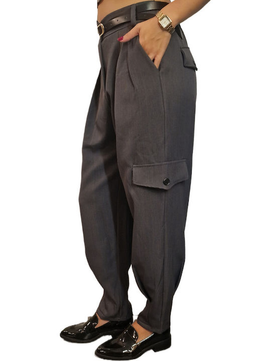 Women's Fabric Cargo Trousers Grey