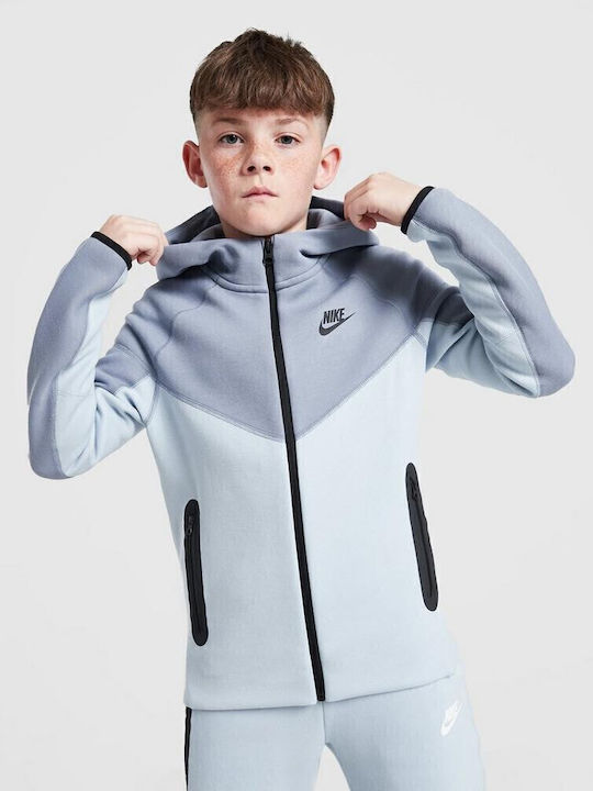 Fleece Kids Sweatshirt Cardigan with Hood and Pockets Light Blue Nsw Tech