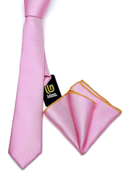 Legend Accessories Σετ Ανδρικής Γραβάτας Μονόχρωμη σε Ροζ Χρώμα