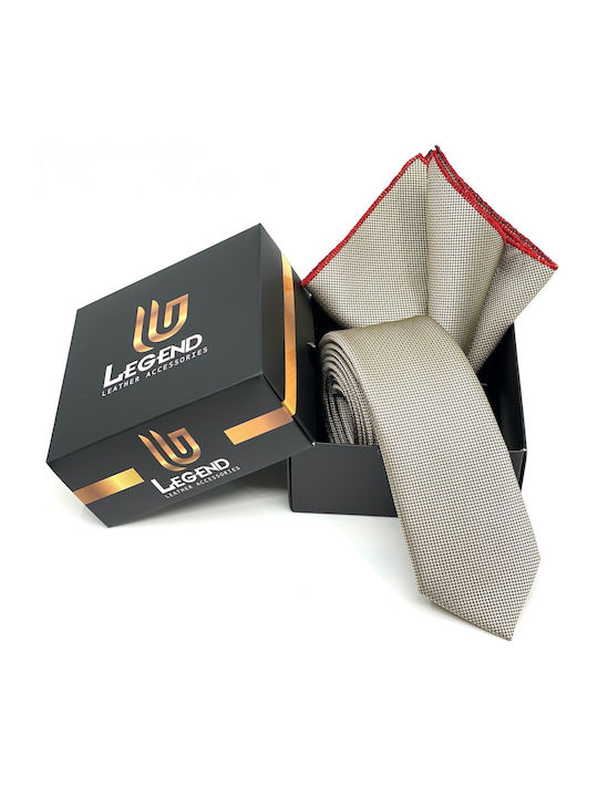 Legend Accessories Σετ Ανδρικής Γραβάτας Συνθετική Μονόχρωμη σε Μπεζ Χρώμα