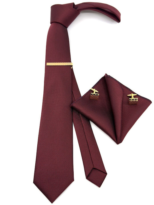 Legend Accessories ΤΥΠΟΥ OXFORD Σετ Ανδρικής Γραβάτας Συνθετική Μονόχρωμη σε Μπορντό Χρώμα