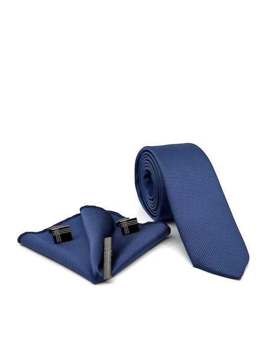 Legend Accessories Herren Krawatten Set Synthetisch,Polyester/Cotton/Leather Monochrom in Blau Farbe