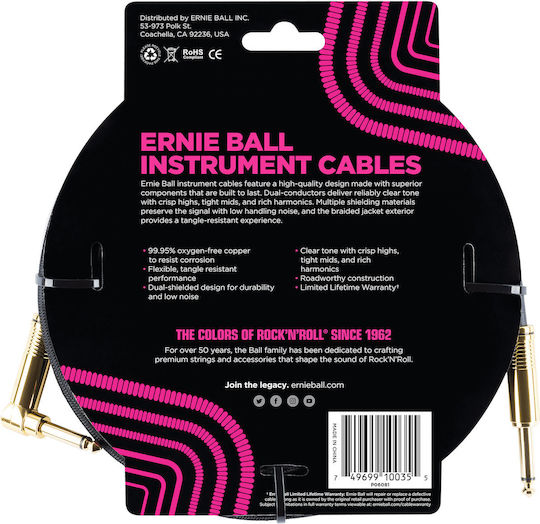 Ernie Ball Braided Instrument Cablu 6,3 mm de sex masculin - 6,3 mm de sex masculin 3m (P06081)