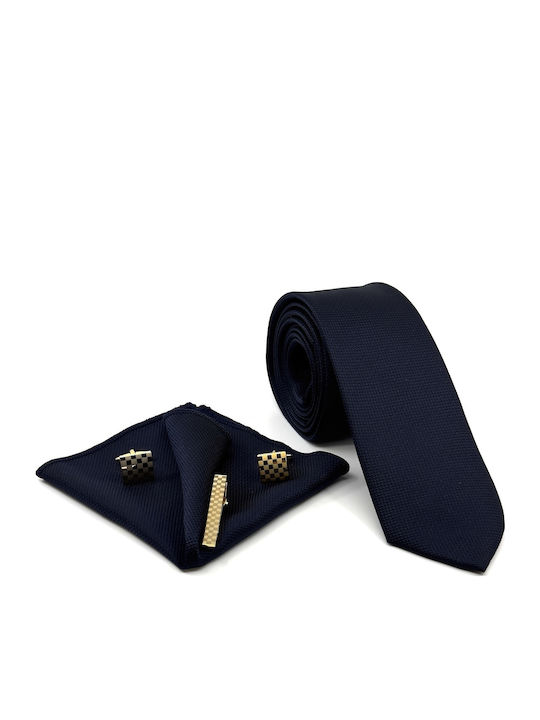 Legend Accessories Σετ Ανδρικής Γραβάτας Συνθετική Μονόχρωμη σε Navy Μπλε Χρώμα -NAVY