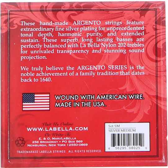 La Bella Argento Single Silver Plated Classical Guitar Strings 6 Pieces Medium