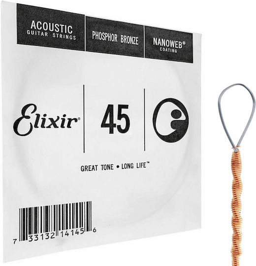 Elixir Single Phosphor Bronze String for Acoustic Guitar Nanoweb .045" Loop End