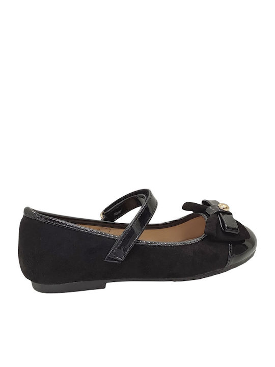 Kids Anatomic Suede Ballerinas with Hoop & Loop Closure Black
